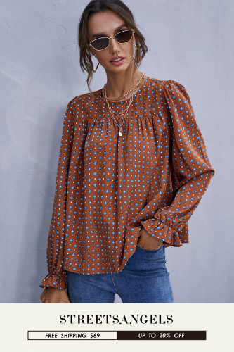 Women's Crew Neck Comfortable Casual Patchwork Loose Print Blouses & Shirts