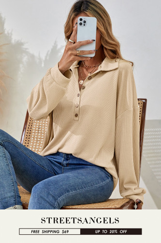 Women's Fashion Solid Color Point Collar Button Long Sleeve Loose  Shirts