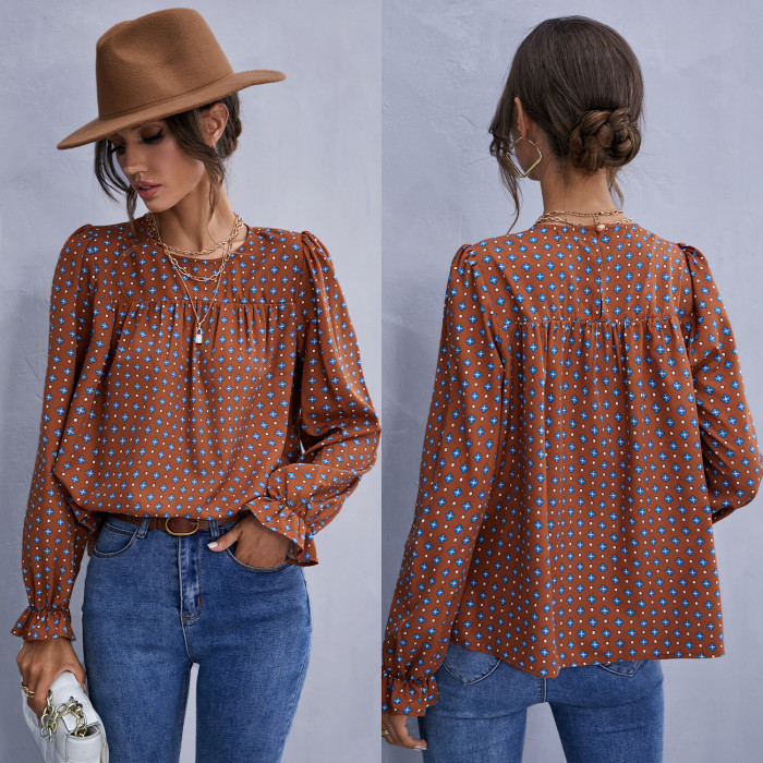 Women's Crew Neck Comfortable Casual Patchwork Loose Print Blouses & Shirts