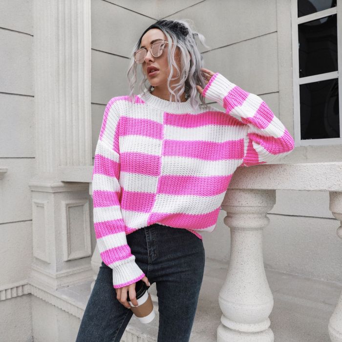 Women's Fashion Striped O-neck Loose Sweater