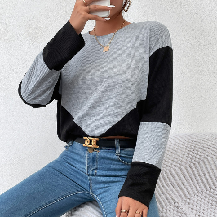 Women's Comfortable Casual Simple Stitching Loose Round Neck  Sweaters