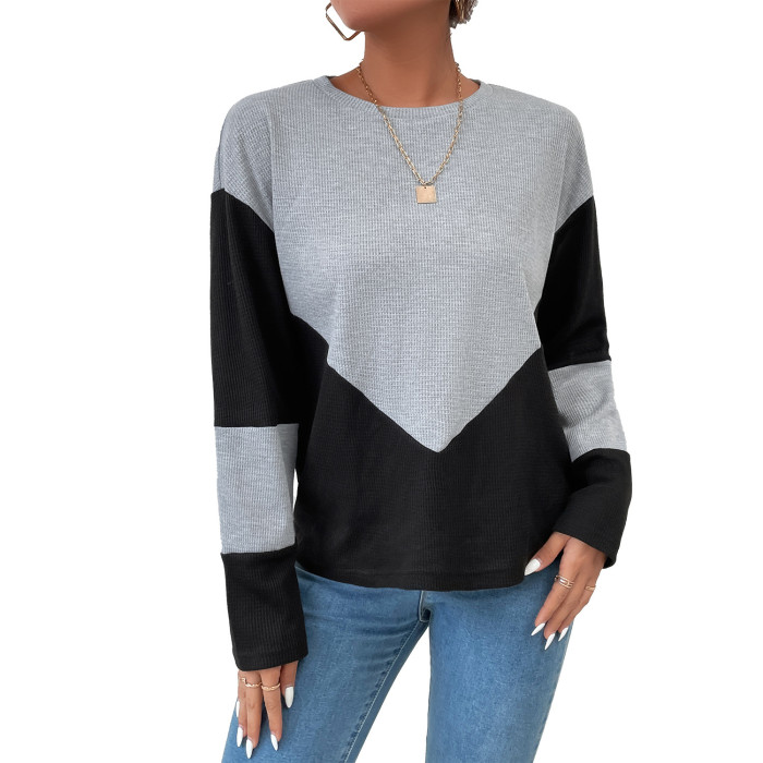 Women's Comfortable Casual Simple Stitching Loose Round Neck  Sweaters