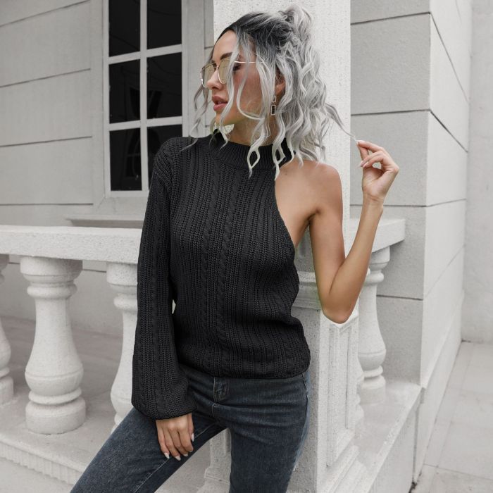 New Off Shoulder Lantern Sleeve Sweater