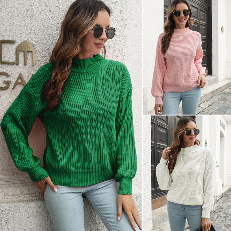Women's Casual Solid Turtleneck Knitted Sweater