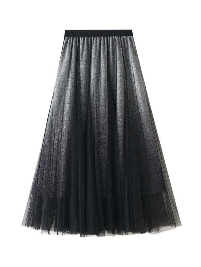 Women Gradient Color A-line High Waist Skirt