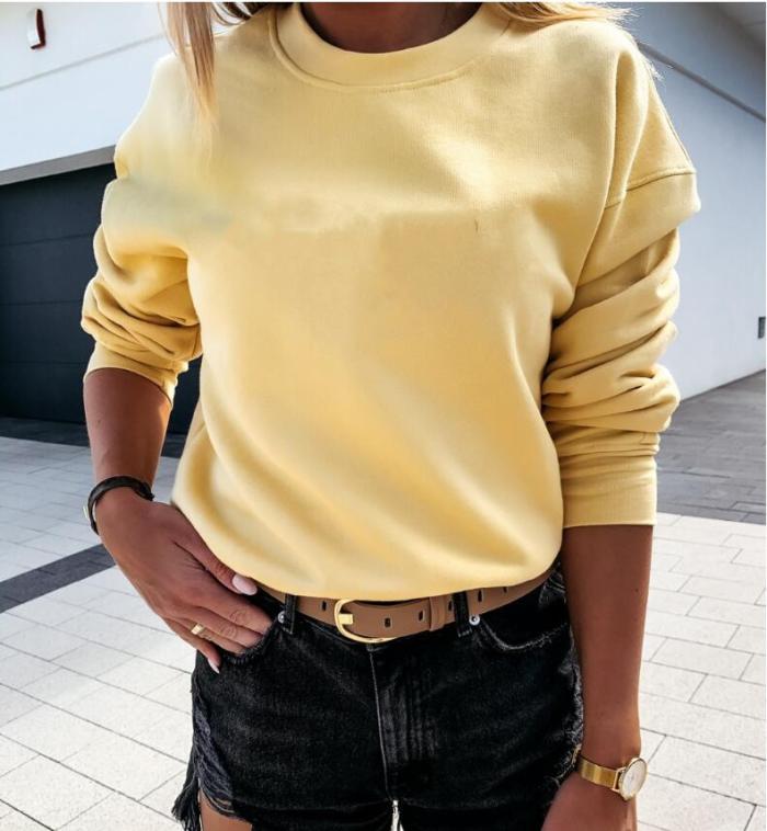 Women's Solid Color Simple Long Sleeve Round Neck Casual Fashion  Sweatshirts
