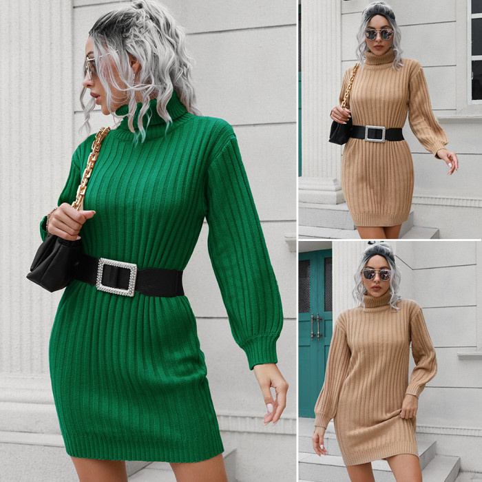 Women Knitted Turtleneck Oversize Sweater Dress