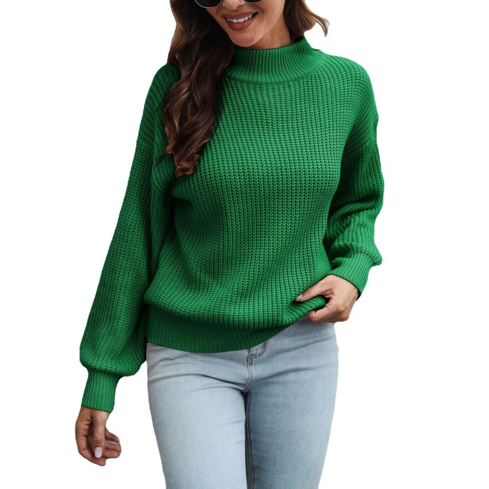 Women's Casual Solid Turtleneck Knitted Sweater
