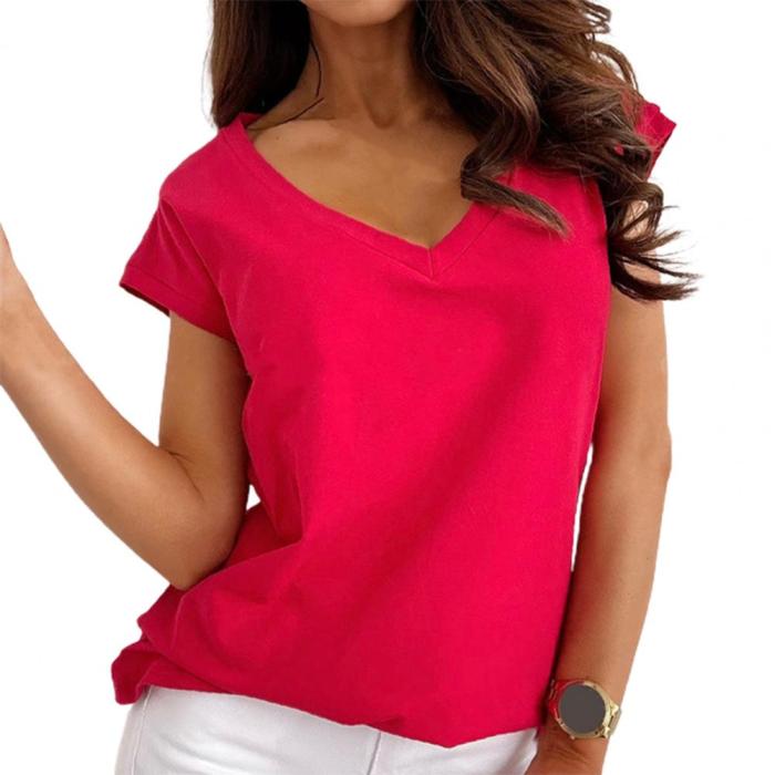 Women's Sexy Breathable Simple Solid Color V-Neck Street T-Shirt