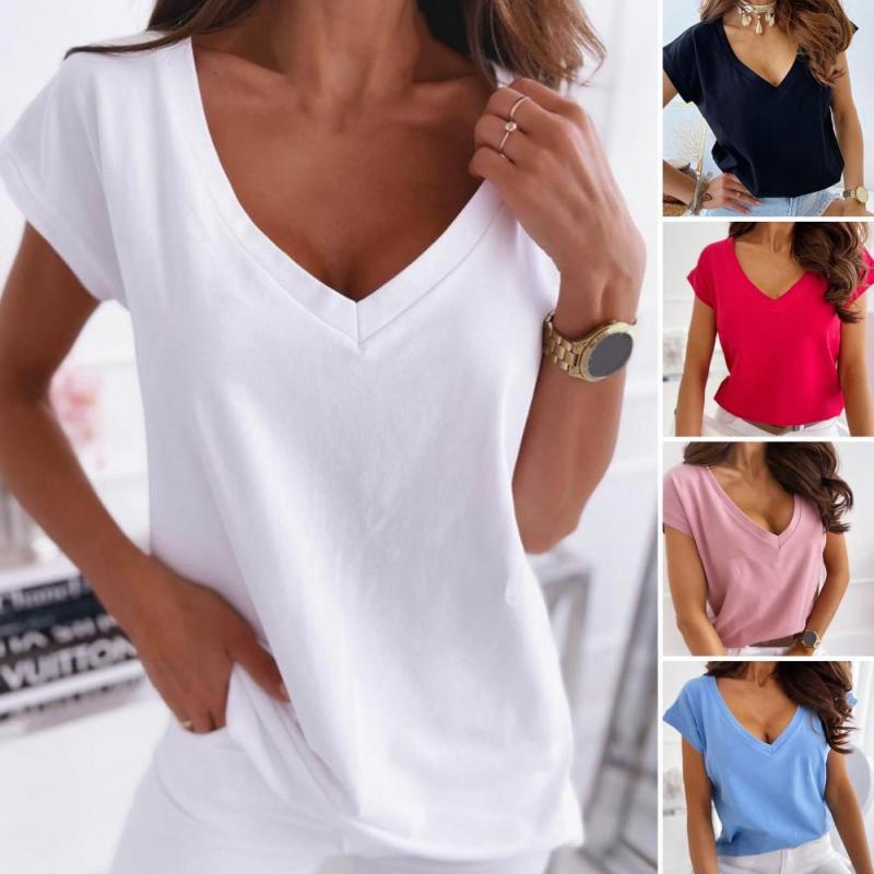 Women's Sexy Breathable Simple Solid Color V-Neck Street T-Shirt