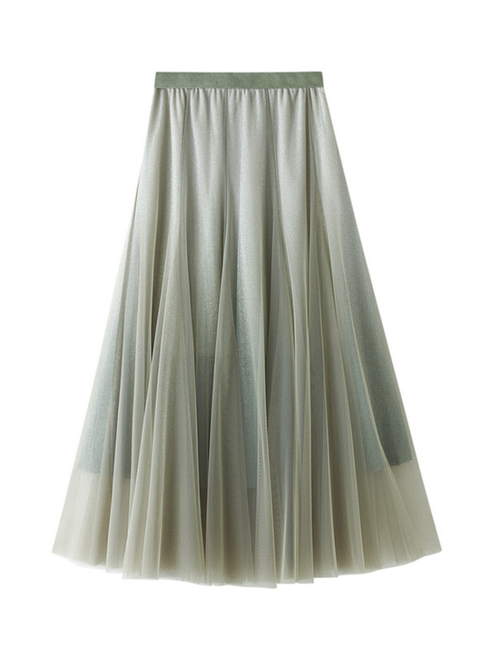 Women Gradient Color A-line High Waist Skirt
