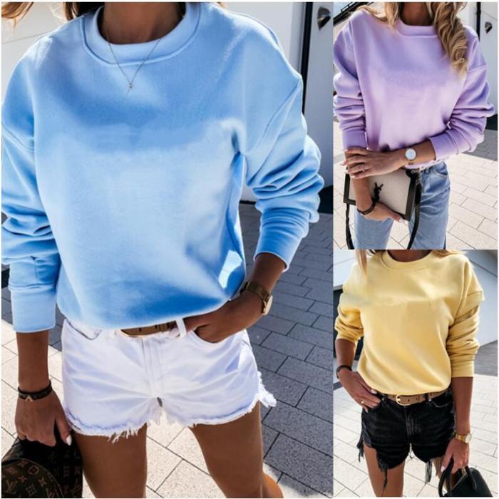 Women's Solid Color Simple Long Sleeve Round Neck Casual Fashion  Sweatshirts