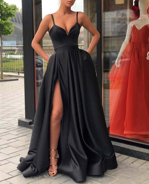 Fashion Solid Color Thin Strap Tube Top Thin  Prom Dress