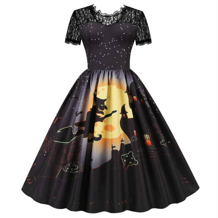 Halloween Women's Lace Prom Dress Elegant Horror Vintage Dress