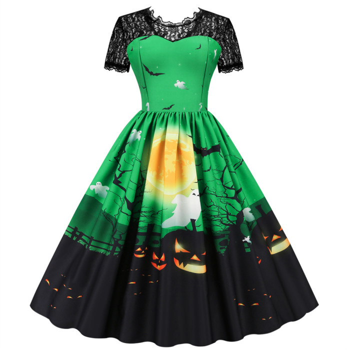 Halloween Women's Lace Prom Dress Elegant Horror Vintage Dress
