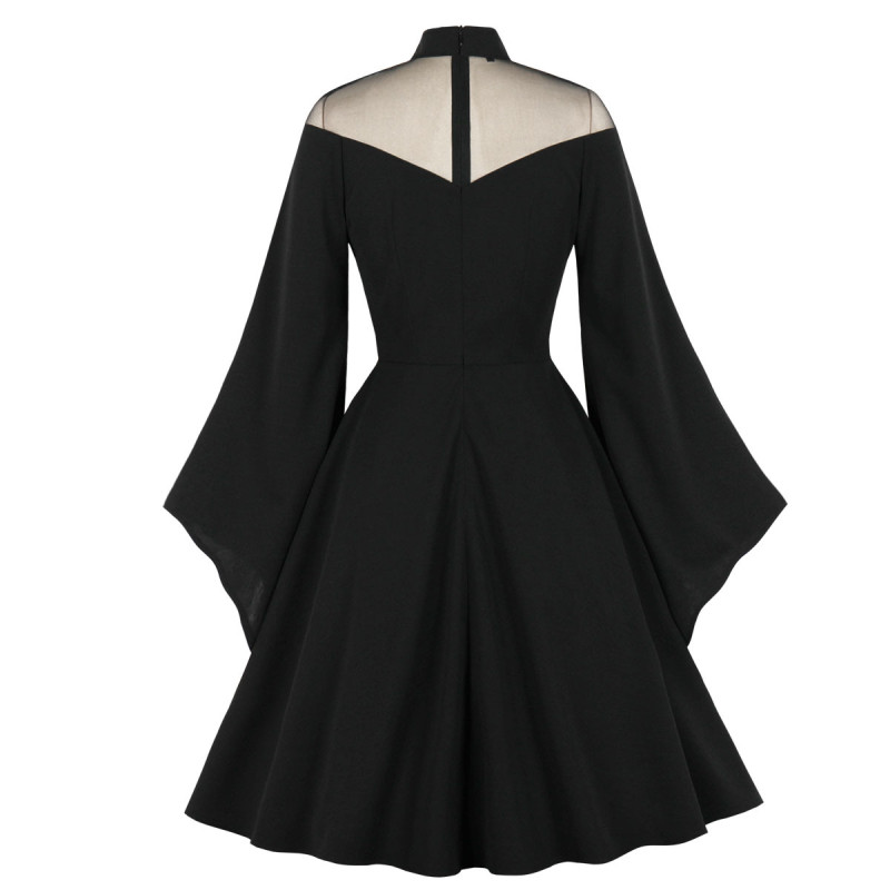 Gothic Black Party Flare Sleeve Halloween A-Line Vintage Dress