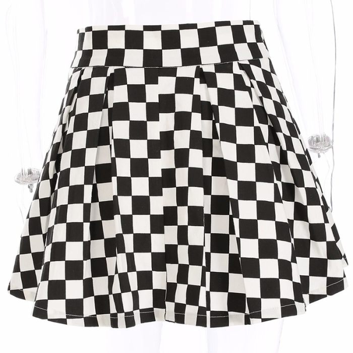 Fashion Plus Size Pleated Plaid Harajuku High Waist Mini Skirts