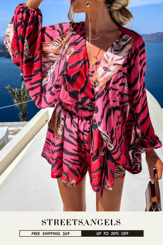 Trendy V-Neck Chiffon Elegant Shirt and Pleated Shorts Printed Boho  Two Pieces