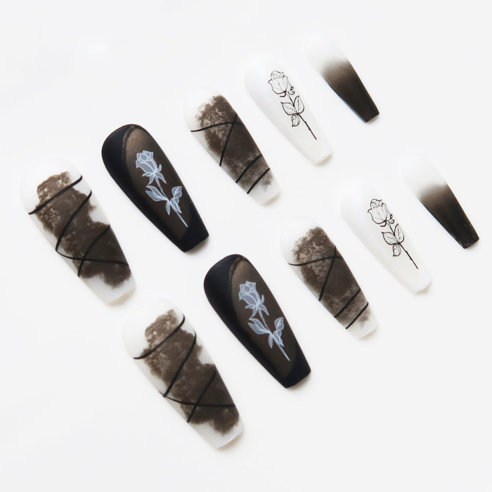 Fashion Halloween  Fairy Mourning Black Butterfly Long Frosted Detachable Nails