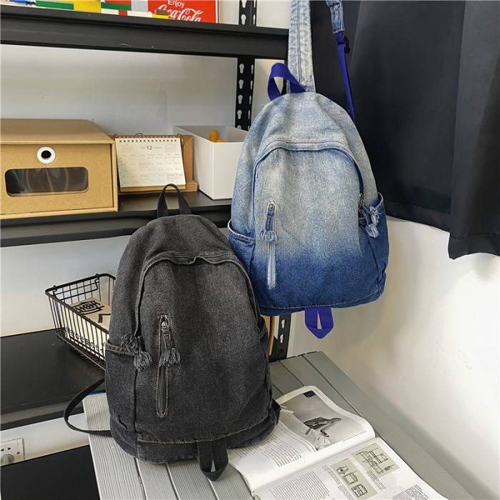 Washed Denim Canvas Fashion School Girls Casual Backpack