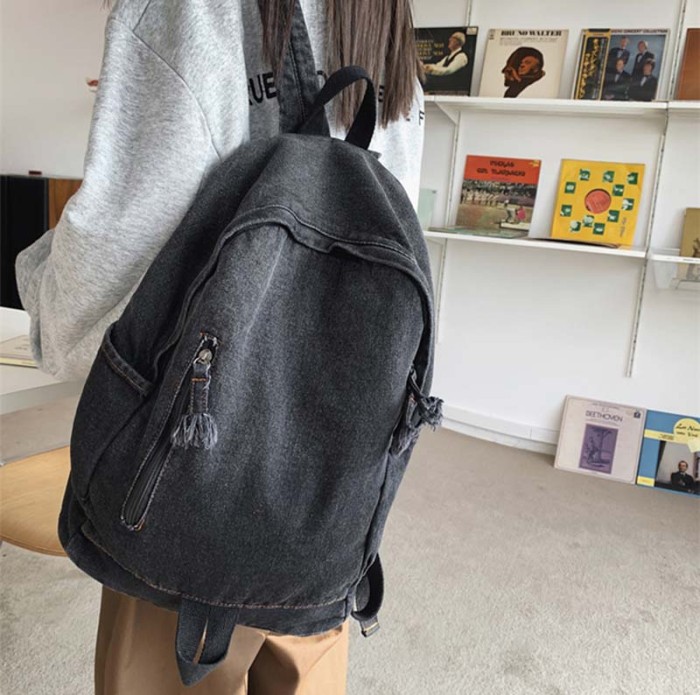 Washed Denim Canvas Fashion School Girls Casual Backpack