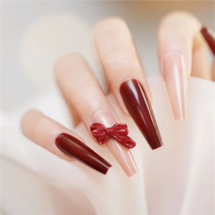 24-Pack Rose Pattern Red Glossy Ballet Full Coverage Nail Stickers