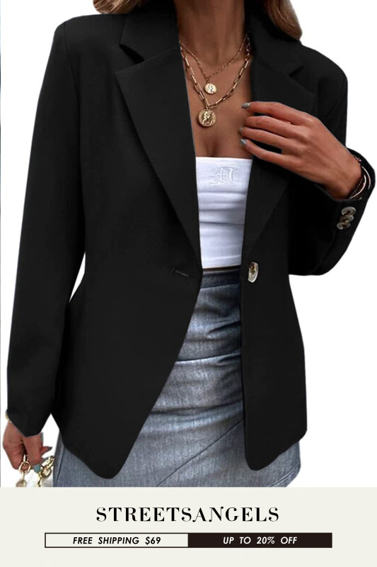 Women's Fashion Casual Long Sleeve Solid Color One Button  Blazers