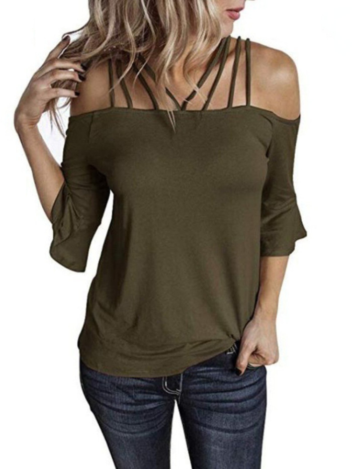 Women's Fashion Flared Sleeve Loose Casual Versatile  Blouses & Shirts