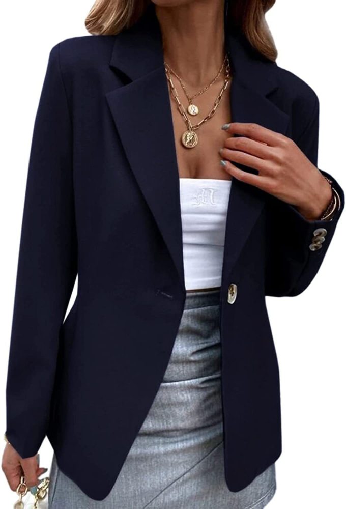 Women's Fashion Casual Long Sleeve Solid Color One Button  Blazers