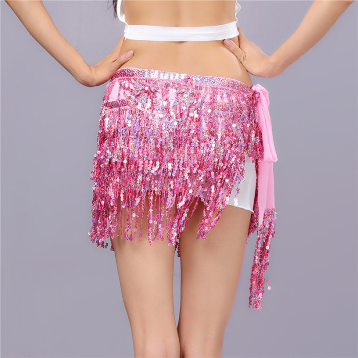 Women's Fashion Sequined Tassel Belly Dance Performance Costumes Skirts