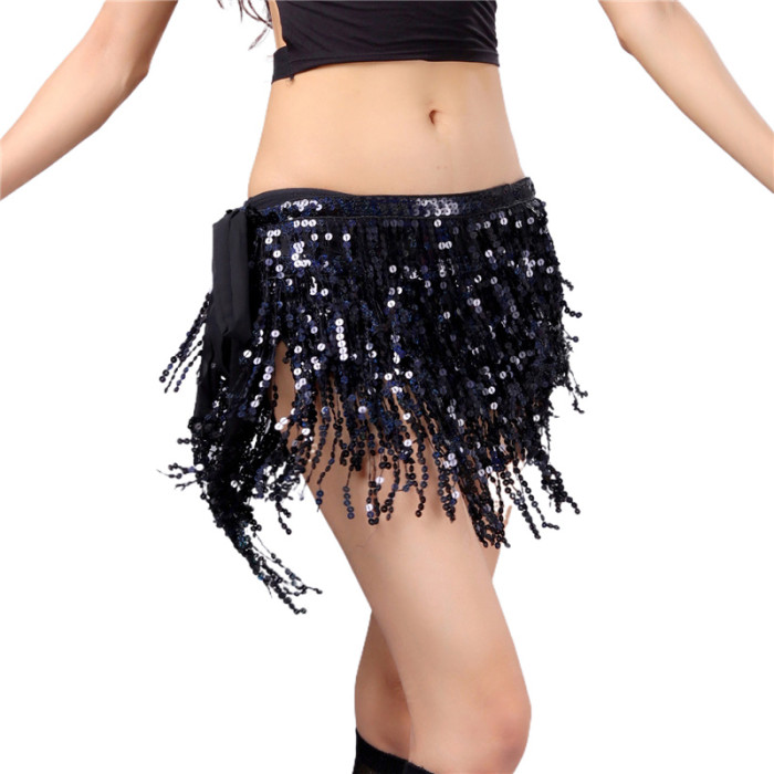 Women's Fashion Sequined Tassel Belly Dance Performance Costumes Skirts