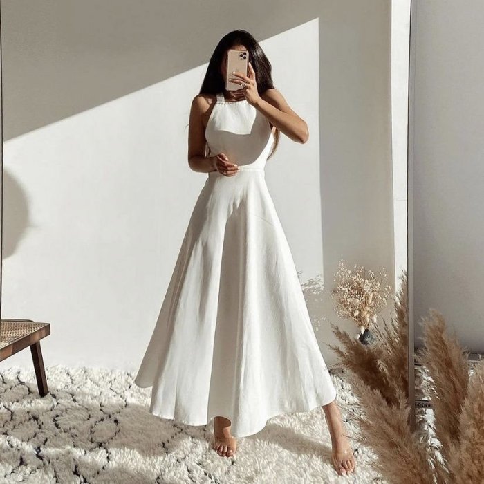 Sexy White Sleeveless Fashion Boho Party Fashion  Maxi Dress