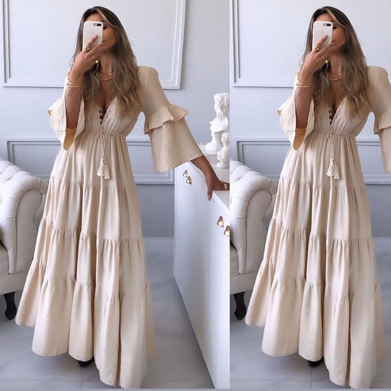 Fashion Slim Pleated Sexy And Elegant Pure Color Maxi Dress main image 0