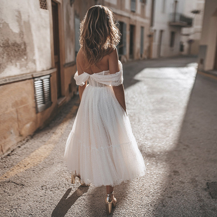 Elegant Boho A-Line Lace Dress Open Back Fashion Midi Dress