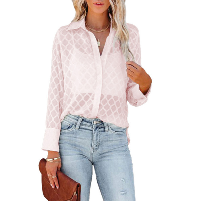 Women's Sexy Casual Lapel Long Sleeve Solid Color Blouses
