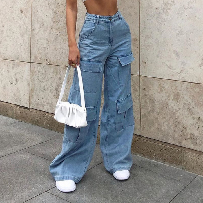 Big Pocket Vintage Mopping Pants Casual Streetwear Jeans