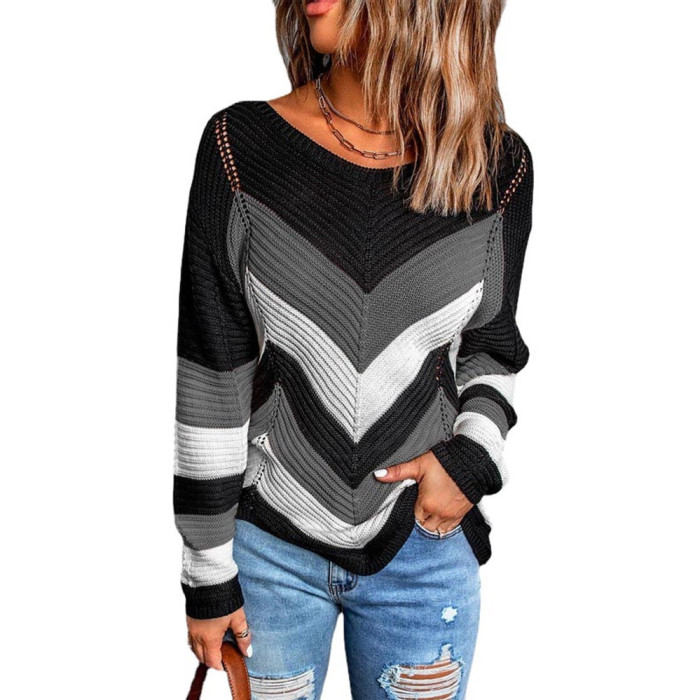 Women's Fashion Striped Loose Casual Colorblock Sweater