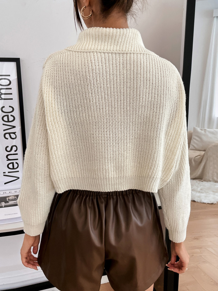 Fashion Women's Solid Color Irregular V-Neck Loose Navel Lapel Sweater