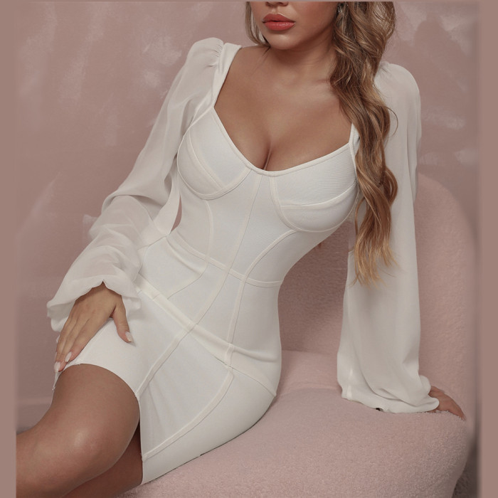 Women's Fashion V Neck Sexy Slim Fit Solid Color Party Bodycon Dress