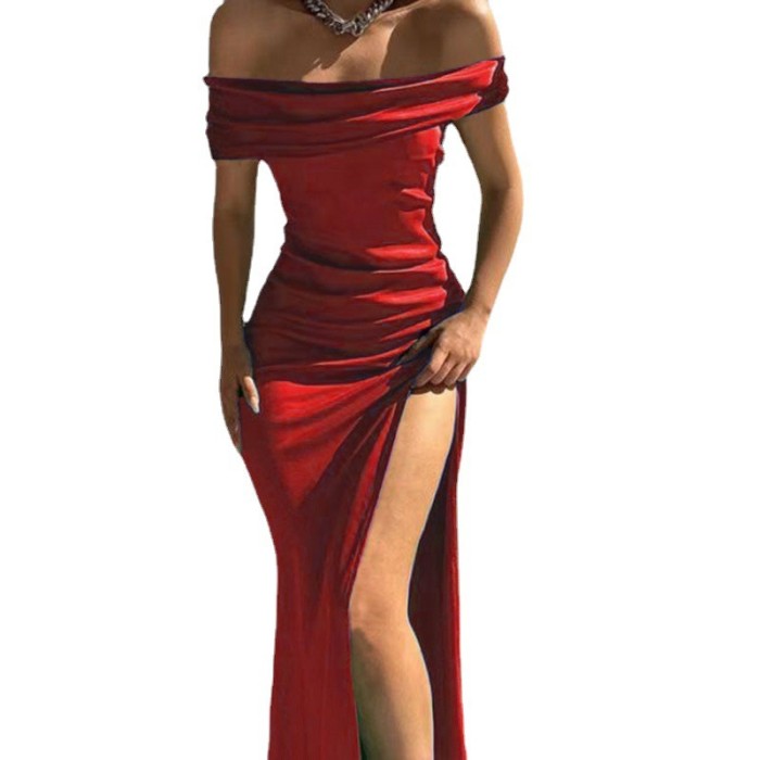 Party Fashion Sexy Satin Slip-Neck Formal Elegant  Evening Dress