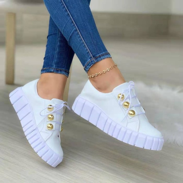 Women's Thick Sole Lace-Up Outdoor Comfortable Sneakers