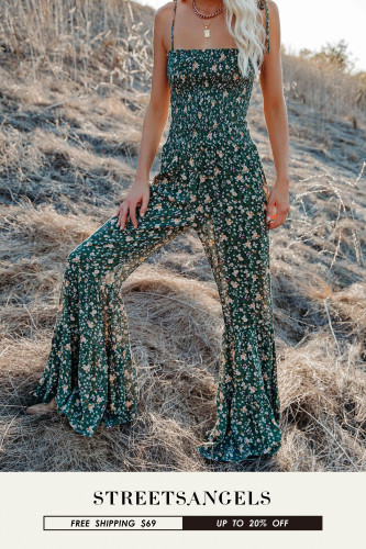 Retro Fashion Floral Sexy Sling Flared Jumpsuit