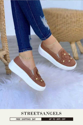 Women Low-top Round Toe Flower Decorative Loafers