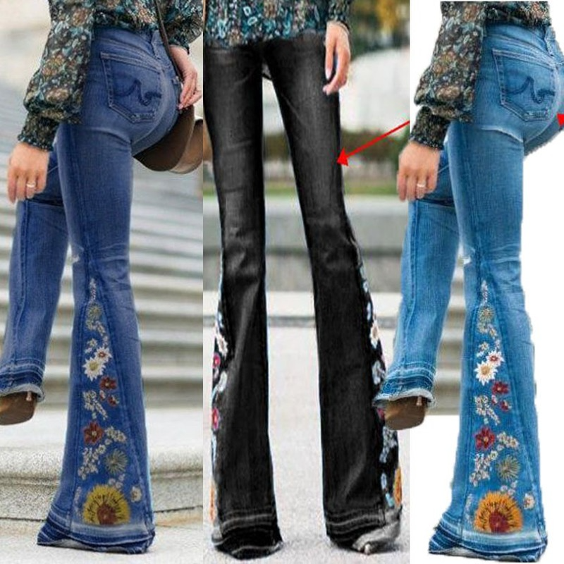 Fashion Slim Embroidered Denim Bell-Bottom Jeans