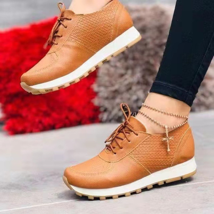 Women Breathable Suede Leather Lace Up Platform Sneakers