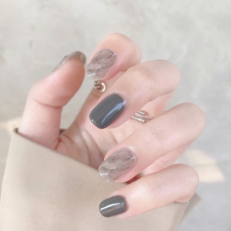Fashion Light Gray Smudge Wear Exquisite Finished 24 Nail Stickers