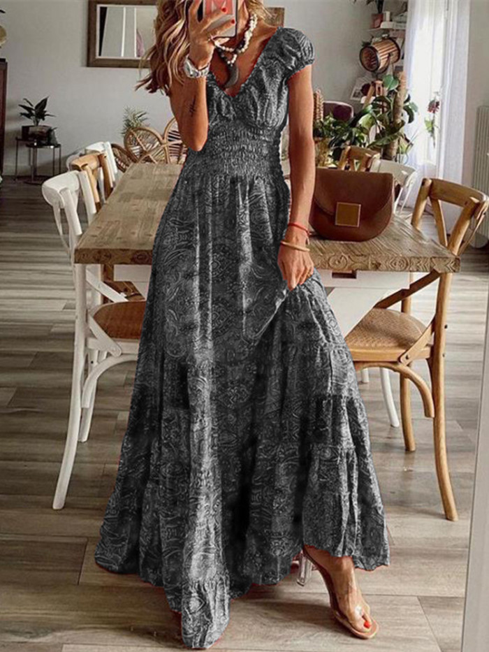Boho Elegant Print Party Sleek Sexy V-Neck Maxi Dress