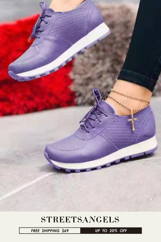 Women Breathable Suede Leather Lace Up Platform Sneakers