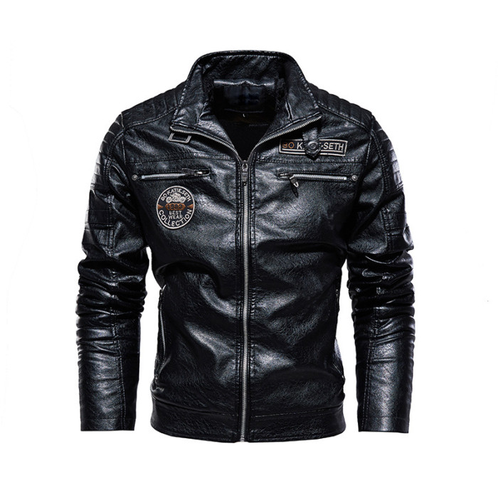 PU Leahter Jackets Male  Stand Collar Casual Outwear