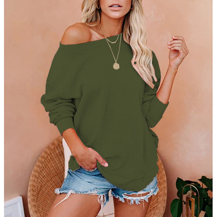 Women's Long Sleeve Fashion Casual Loose Solid Color O-Neck Sweatshirts